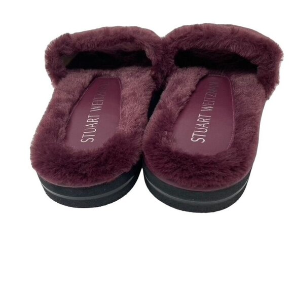 STUART WEITZMAN Sz 7 Elodie Chill Faux Fur Slide Sandal Cranberry - Picture 8 of 11